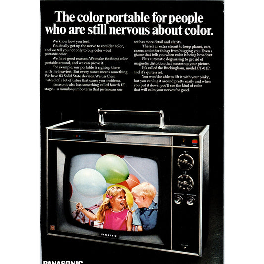 Panasonic Portable Color Television TV Teleset - Vintage Magazine Ad D20
