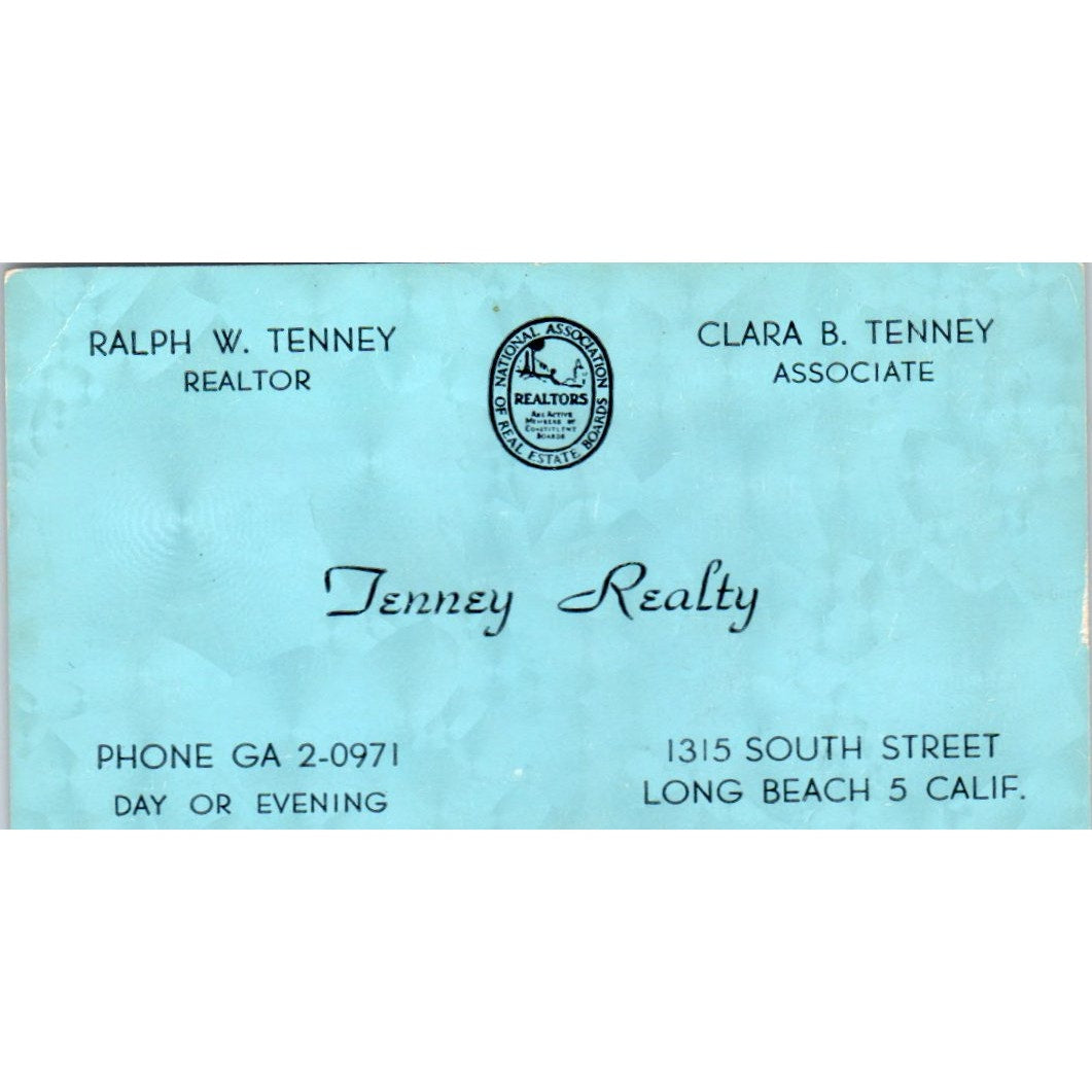 Ralph W. Tenney Realty Long Beach CA Vintage Business Card SD8-B1