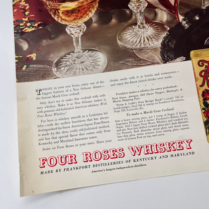 Four Roses Whiskey Frankfort Distillery Mardi Gras Cocktail Recipe 1935 Ad V1-5