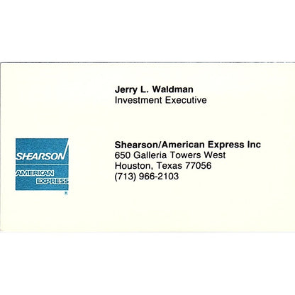 Jerry L Waldman Shearson Houston Vintage Business Card SC9-B2