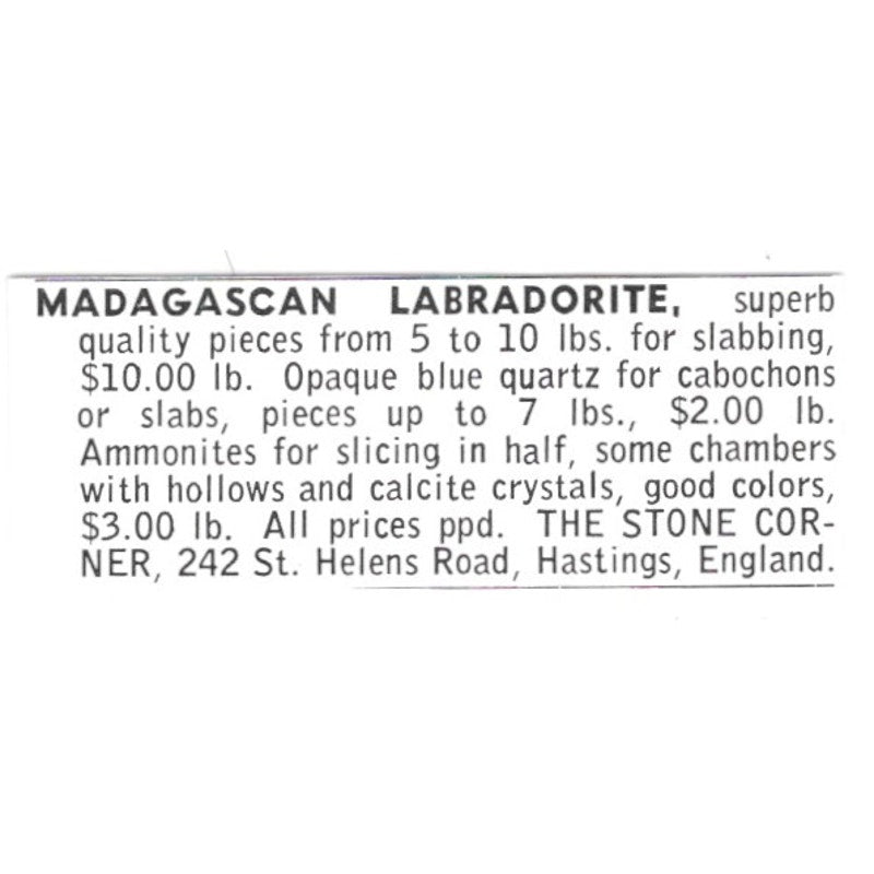 The Stone Corner Madagascan Labradorite Hastings England 1972 Ad AF8-S10