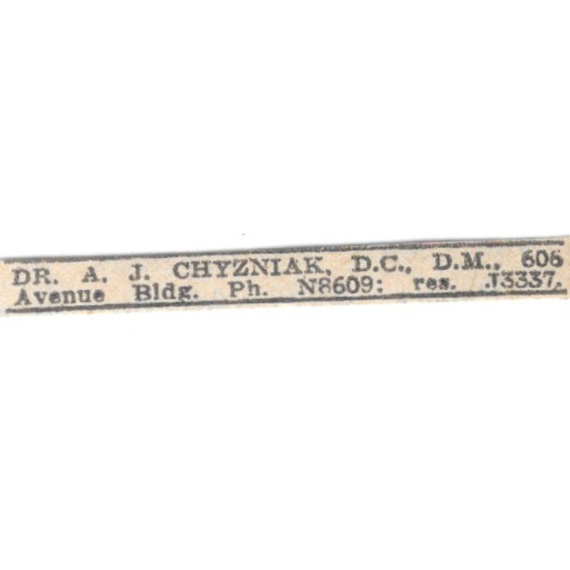 Dr A.J. Chyzniak D.C. 606 Avenue Bldg Winnipeg 1920 Ad AG2-S5