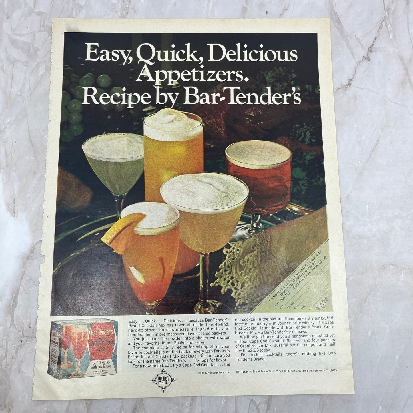 1969 Bar-Tender's Instant Whisky Sour Mix 10x13 Magazine Advertisement FL6-7