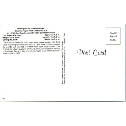 Boeing B-52D Stratofortress Vintage Postcard PC1