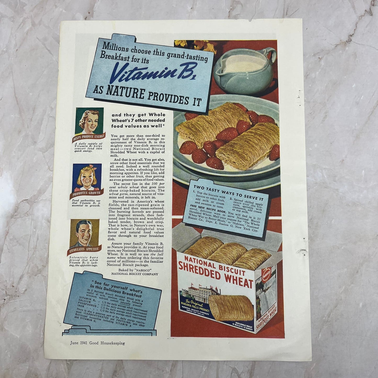 1941 Nabisco Shredded Wheat Cereal 9x12 Vintage Magazine Advertisement FL6-6