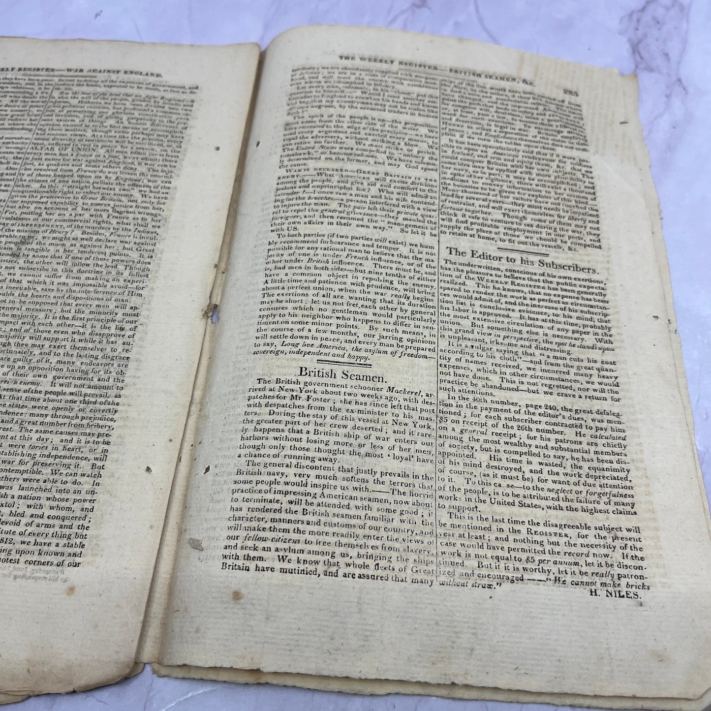 Baltimore Weekly Register June 27, 1812 - War of 1812 Madison Proclamation AF9-6