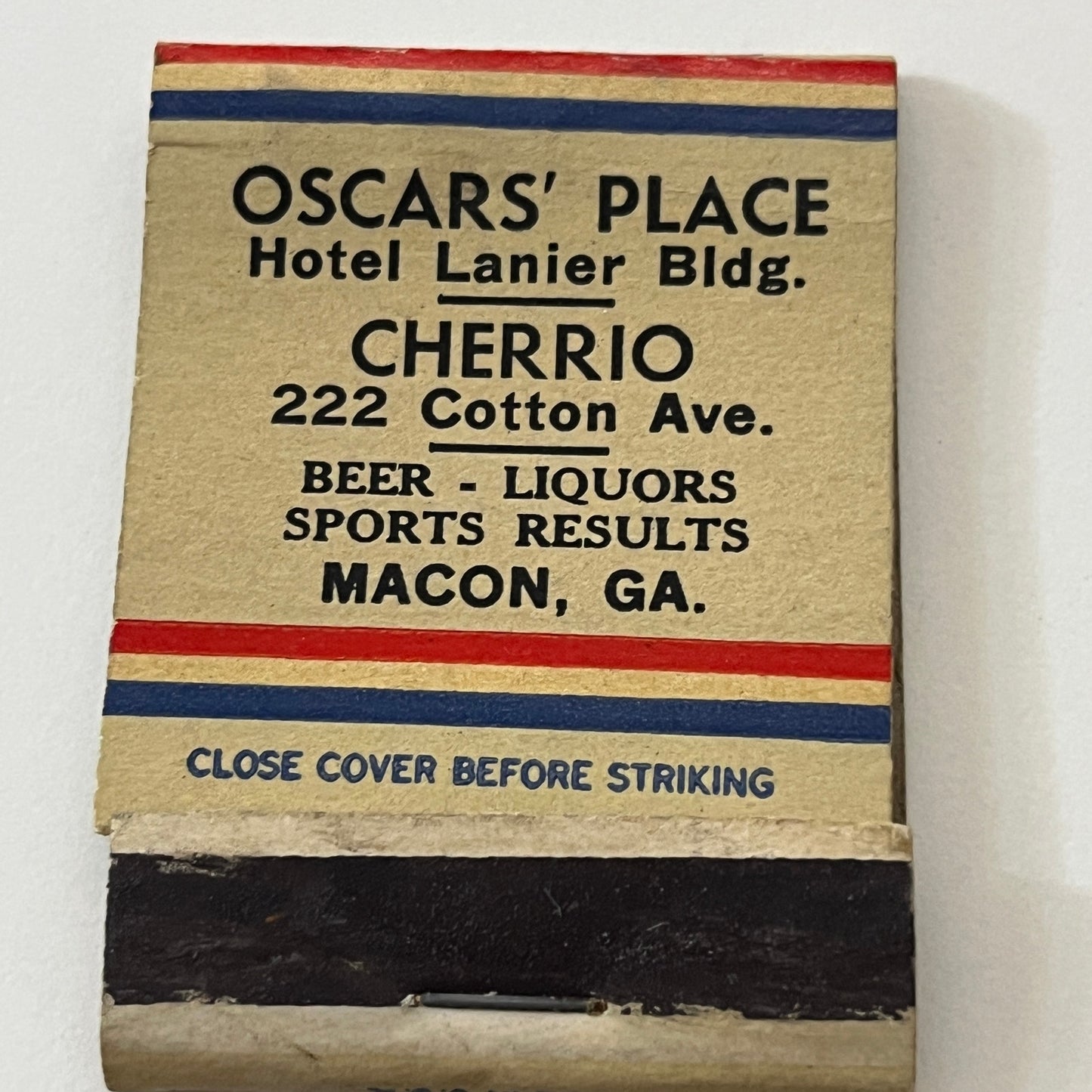 Oscar's Place Hotel Lanier Bldg Cheerio Macon GA Matchbook Cover TB6-MB1-5