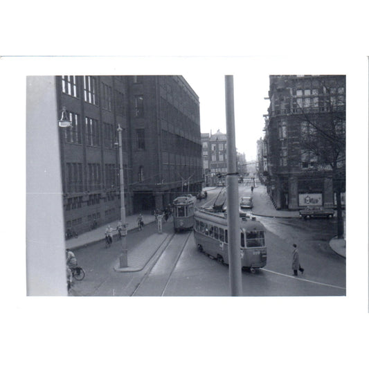 Downtown Scene Trolley Streetcars in Denmark Postwar Europe c1954 Photo AF1-AP5