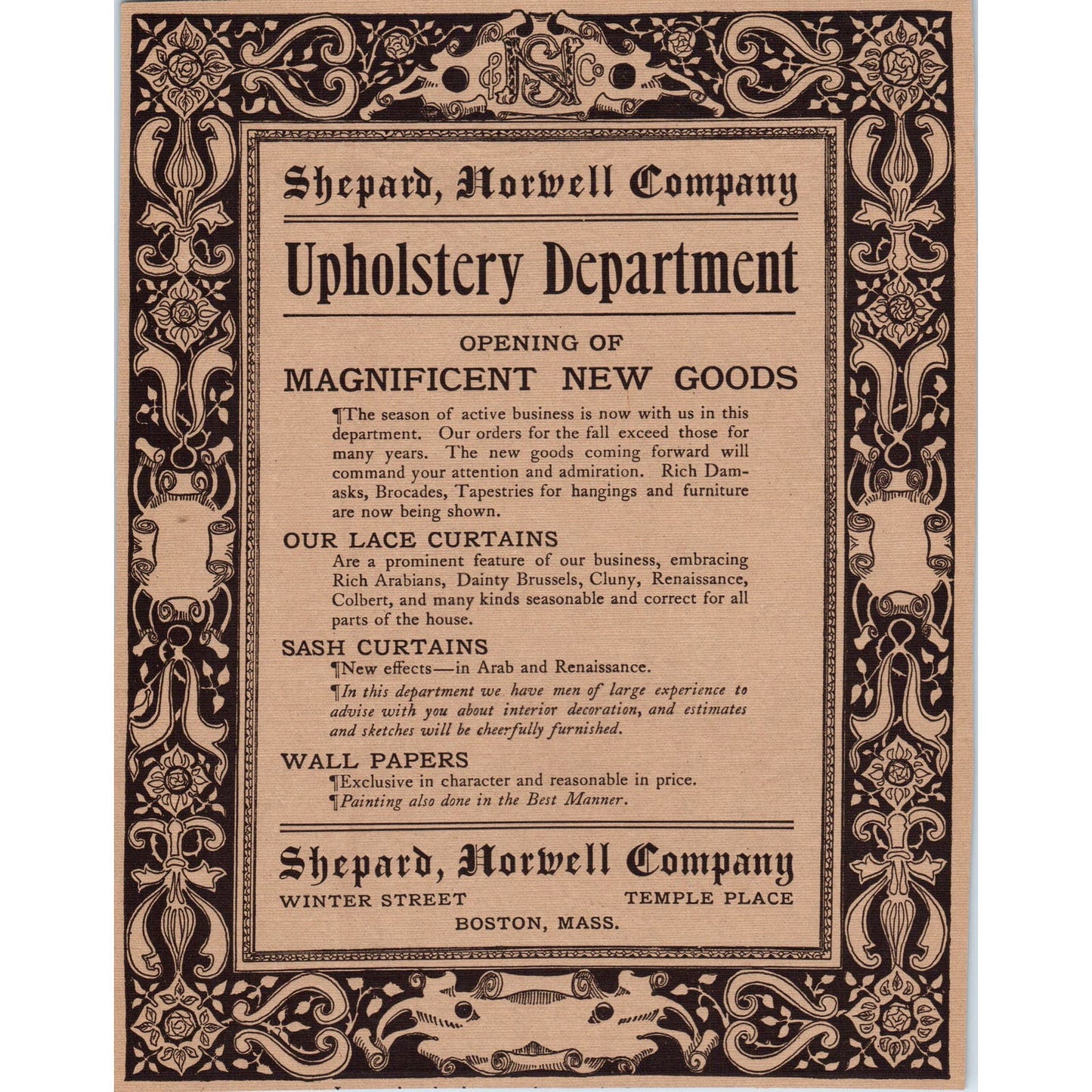 Upholstery Department Shepard, Norwell Co. Boston c1905 Victorian Ad D13
