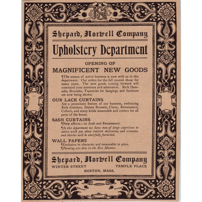 Upholstery Department Shepard, Norwell Co. Boston c1905 Victorian Ad D13
