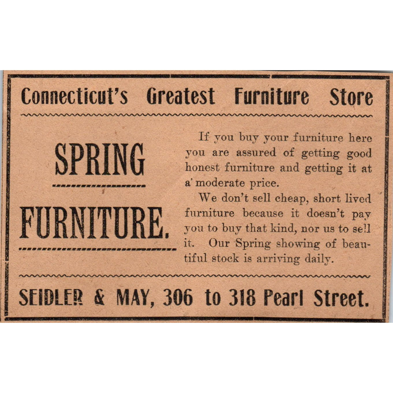 Seidler & May Furniture Store Pearl Street Hartford 1901 Newspaper Ad AD8-H2