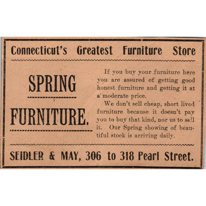 Seidler & May Furniture Store Pearl Street Hartford 1901 Newspaper Ad AD8-H2