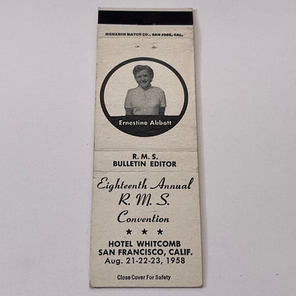 1958 RMS Convention San Francisco Ernestine Abbott Matchbook Cover TB6-MB1-15