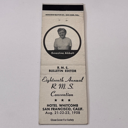 1958 RMS Convention San Francisco Ernestine Abbott Matchbook Cover TB6-MB1-15