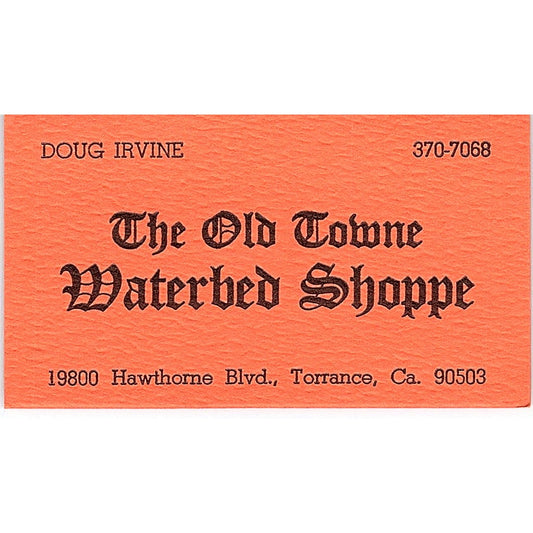 The Old Tomne Waterbed Shoppe Doug Irvine Torrance CA Business Card SF3-B3