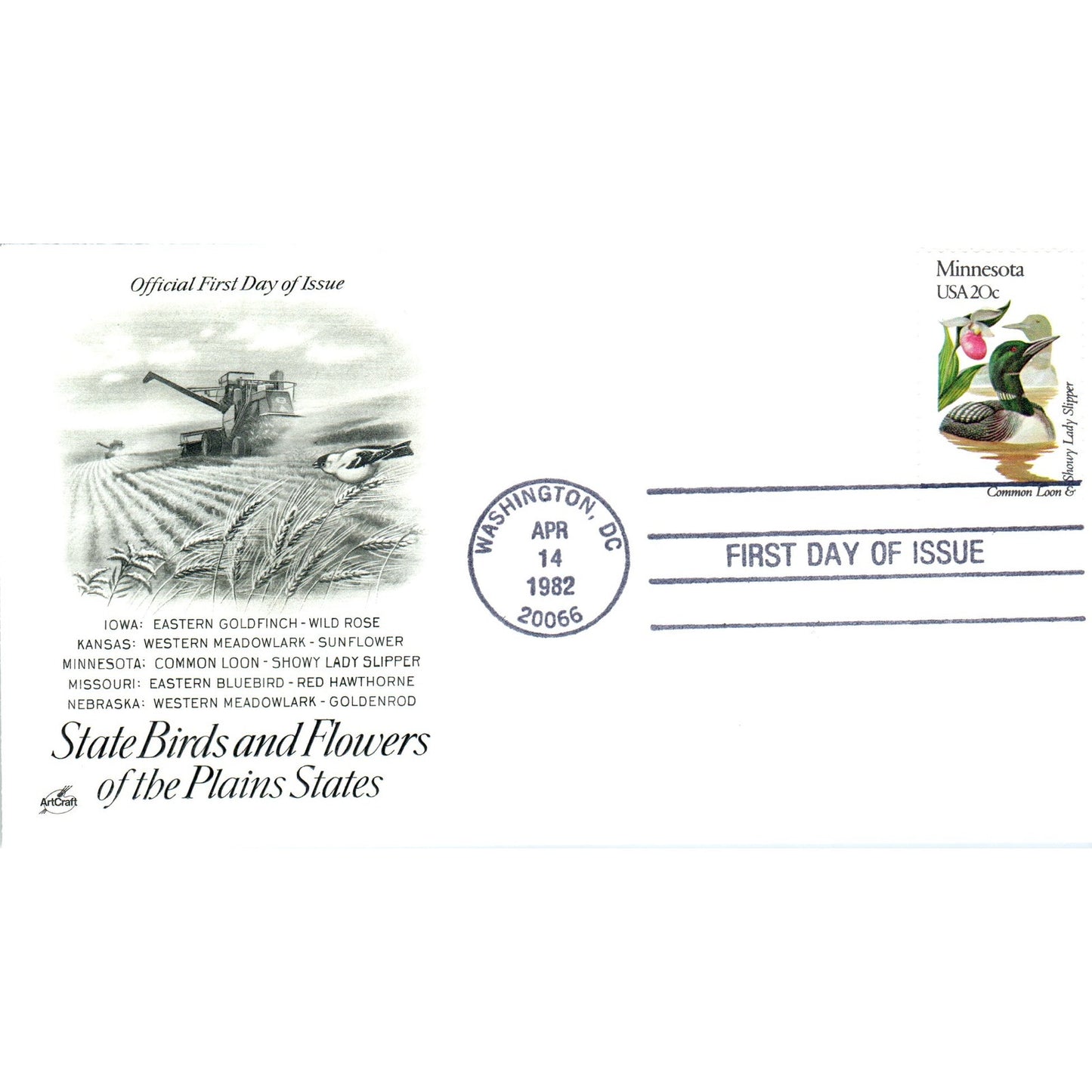 Minnesota 1982 State Birds & Flowers of Plains States First Day Issue TJ5-PC2