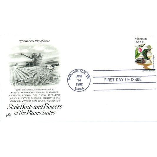 Minnesota 1982 State Birds & Flowers of Plains States First Day Issue TJ5-PC2