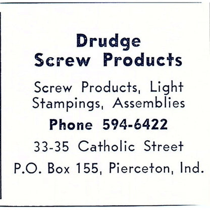 Drudge Screw Products 33-35 Catholic Street Pierceton Indiana 1964 Ad AG1-S14