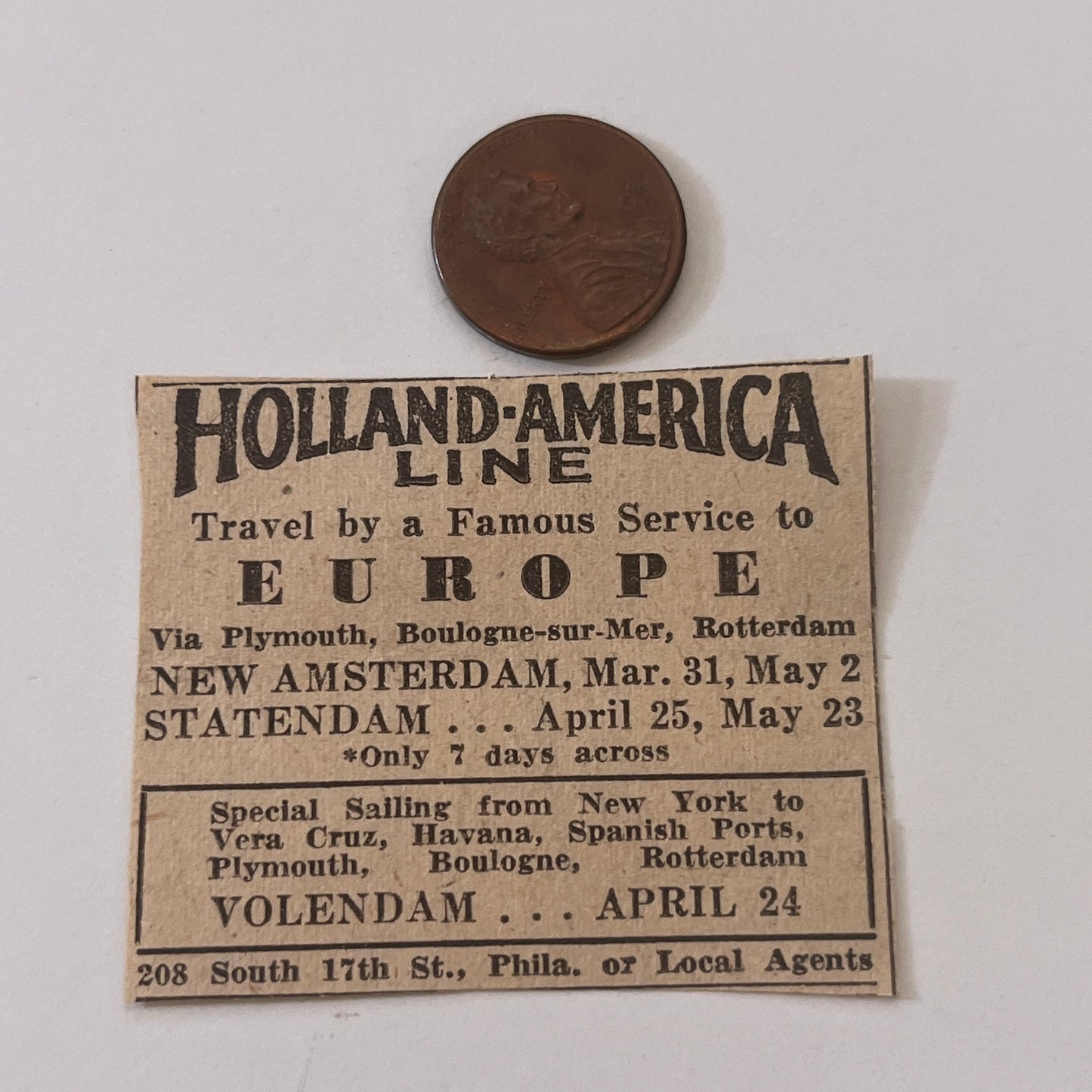 Holland-America Line Philadelphia PA 1931 Newspaper Ad SAG4-S13