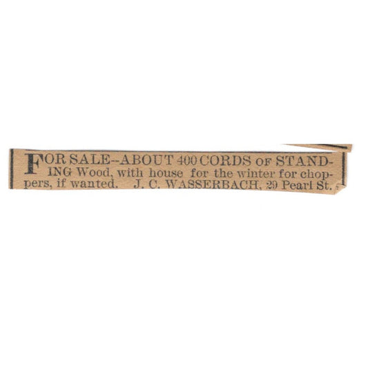 J.C. Wasserbach Firewood Pearl Street Hartford 1886 Newspaper Ad AF7-SS6