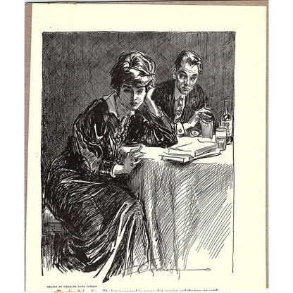 Art Deco Sketch of Woman & Man in Bar Charles Dana Gibson Vintage Print 6x7 V12