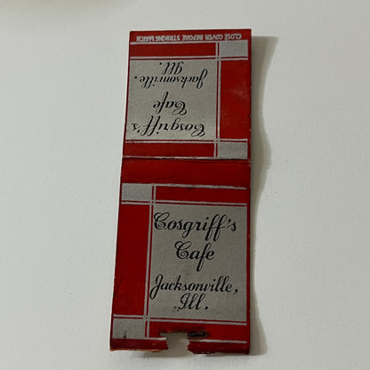 Cosgriff's Cafe Jacksonville IL Vintage Matchbook TB6-MB2-11