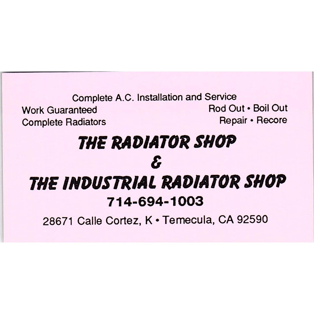 The Radiator Shop & Industrial Radiator Shop Temecula CA Business Card SC9-B8