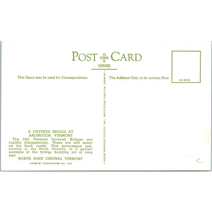 Arlington Vermont Covered Bridge Postcard PC7
