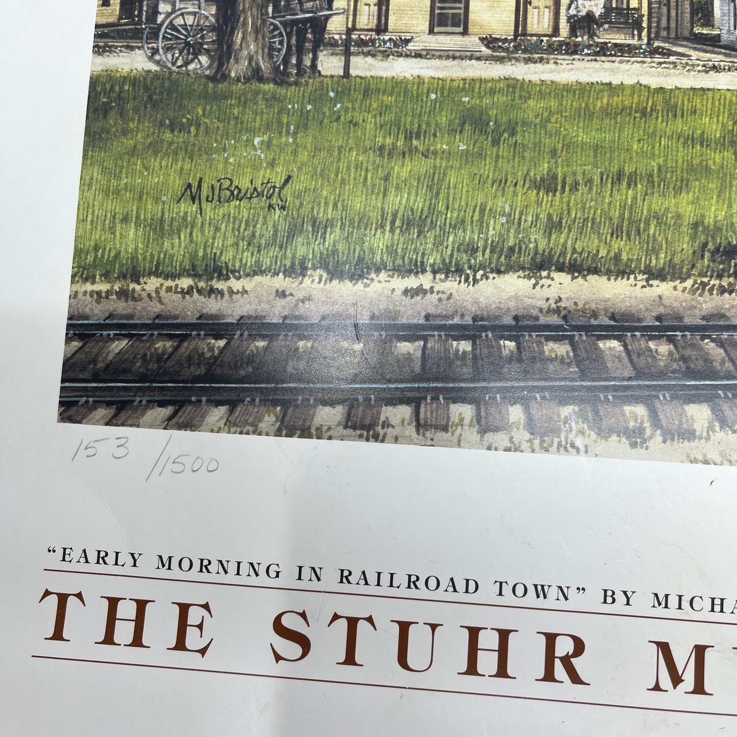 MJ Bristol Signed Print Early Morning Railroad Town in Grand Island NE 25x20 RU1