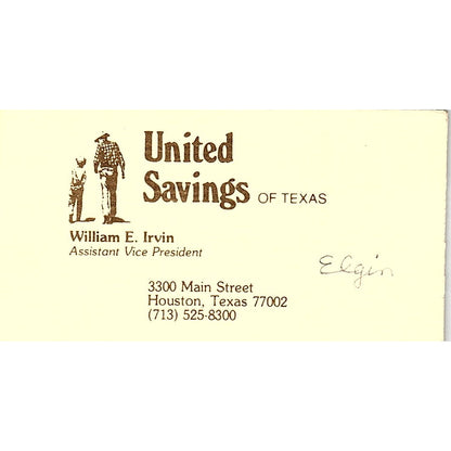 United Savings Of Texas William E Irvine Houston Vintage Business Card SB4-B10