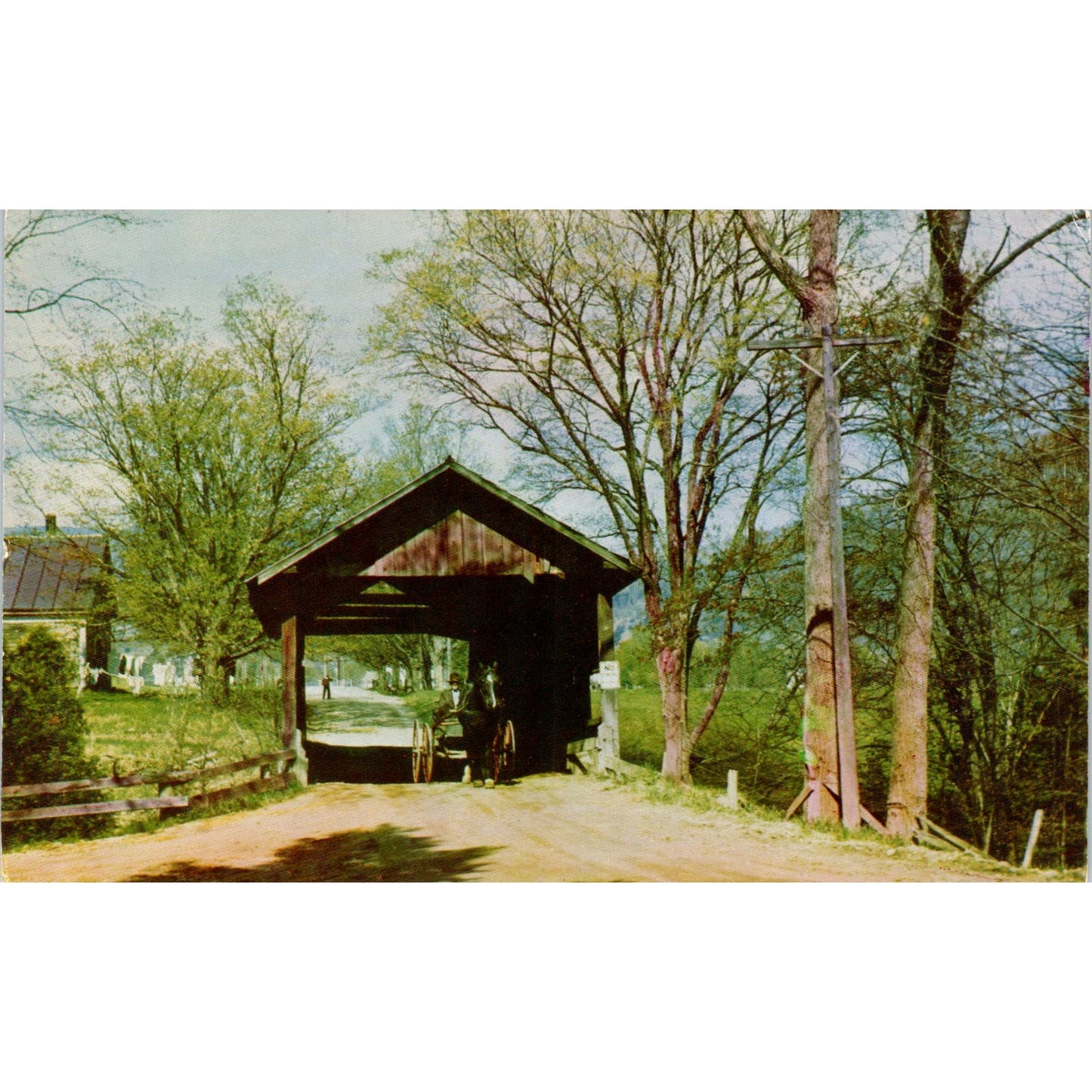Historic Bridge at Waitsfield VT Vintage Covered Bridge Postcard PC11