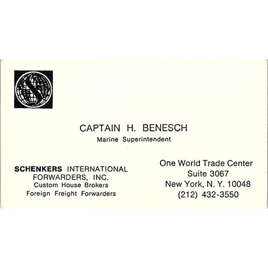Capt H Benesch Schenkers International Forwarders Vintage Business Card SC9-B4