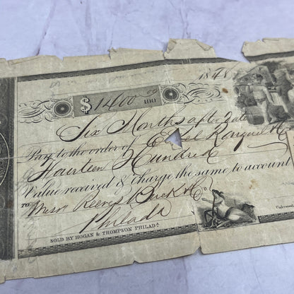 1848 Original Bank Check Buck H. Reeves Philadelphia TB8-OD