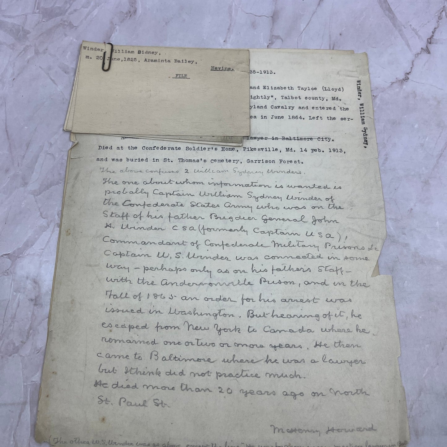 1920s William Sydney Winder Genealogy Research Packet Talbot County MD D22