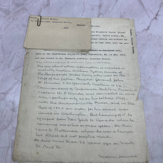 1920s William Sydney Winder Genealogy Research Packet Talbot County MD D22