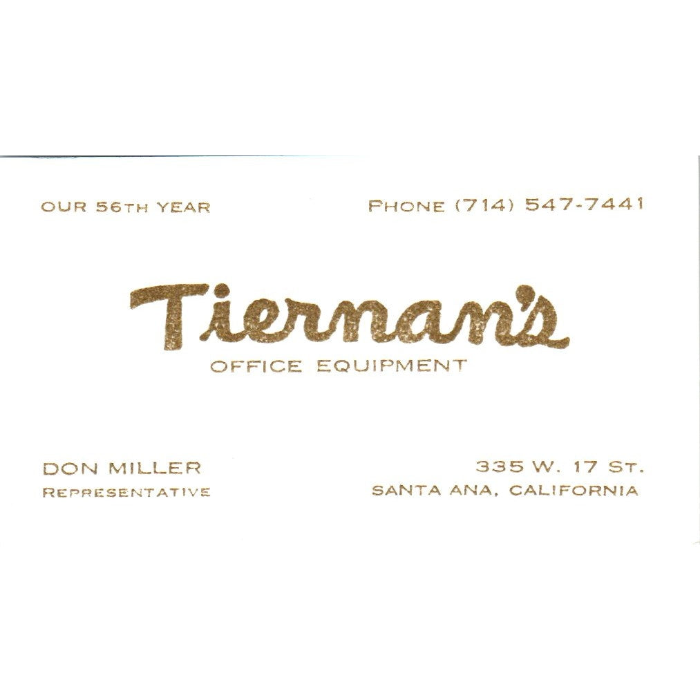 Don Miller Tiernan's Office Equipment Santa Ana CA Vintage Business Card SE3-B3