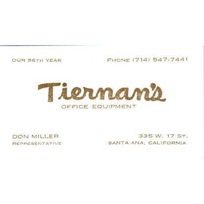 Don Miller Tiernan's Office Equipment Santa Ana CA Vintage Business Card SE3-B3