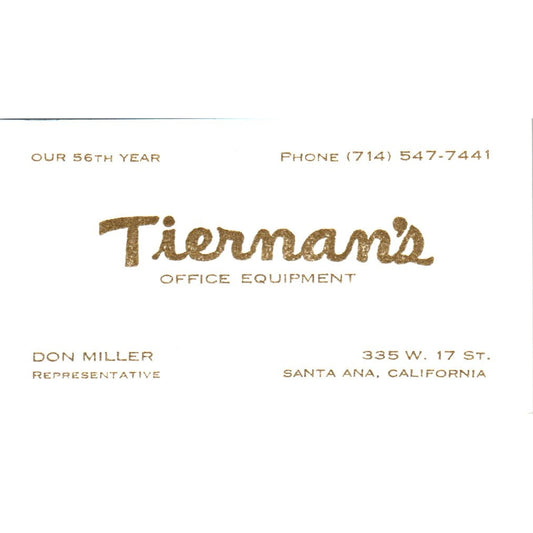Don Miller Tiernan's Office Equipment Santa Ana CA Vintage Business Card SE3-B3