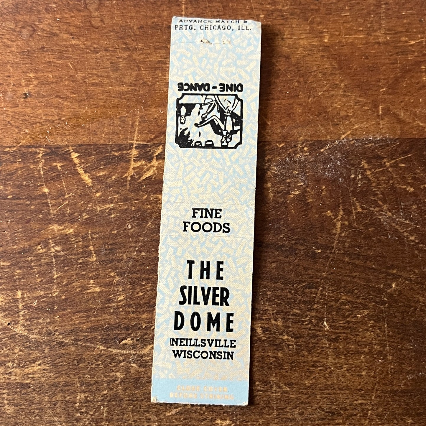 The Silver Dome Dance - Dine Neillsville WI Vtg Miniature Matchbook Cover TH2-Y4