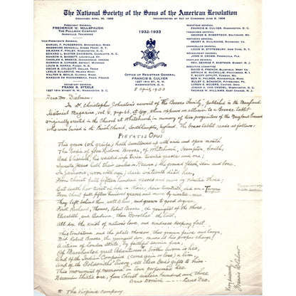 1933 National Society of the Sons of the American Revolution Brooke Family D21