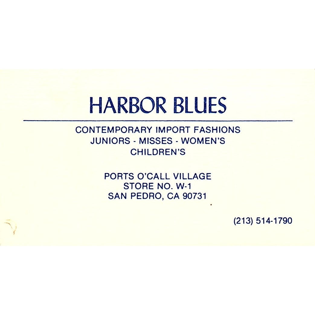Harbor Blues Fashion Ports O'Call San Pedro Vintage Business Card SE5-B4
