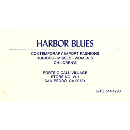 Harbor Blues Fashion Ports O'Call San Pedro Vintage Business Card SE5-B4