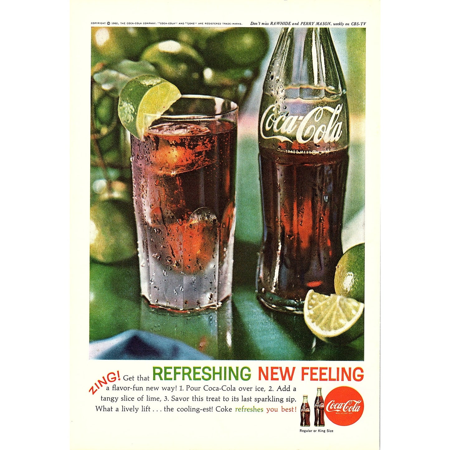 Refreshing With a Slice of Lime 1962 Coca-Cola Coke Ad 6.75x10 V18