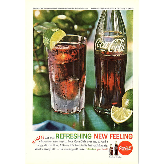 Refreshing With a Slice of Lime 1962 Coca-Cola Coke Ad 6.75x10 V18