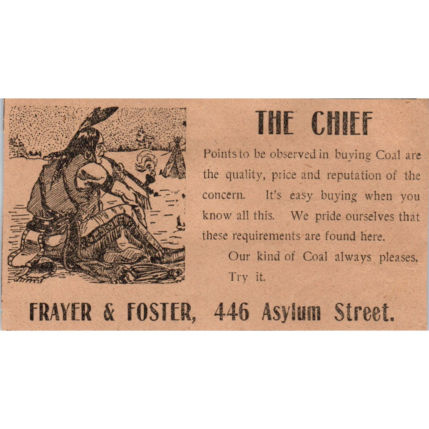 Frayer & Foster Coal Indian Chief Hartford 1901 Newspaper Ad AD8-H2