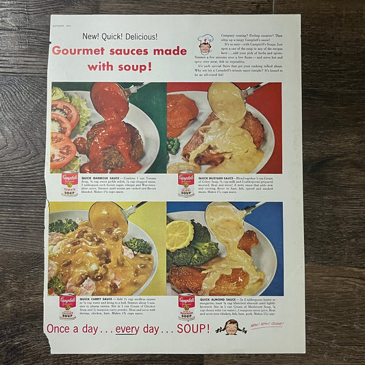 Campbells Soup Sauce Recipes Vintage Magazine Ad 10x14 V10