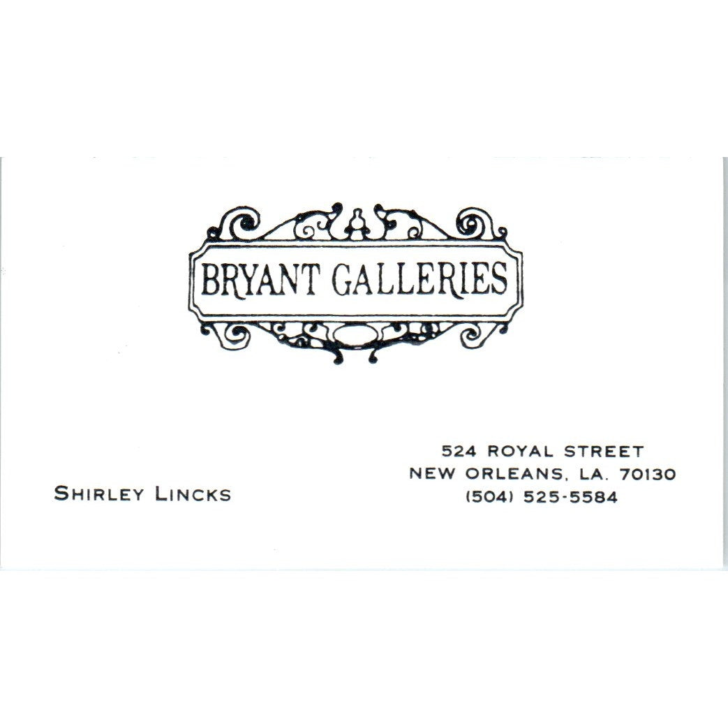 Bryant Galleries Shirley Lincks New Orleans LA Vintage Business Card SE3-B6