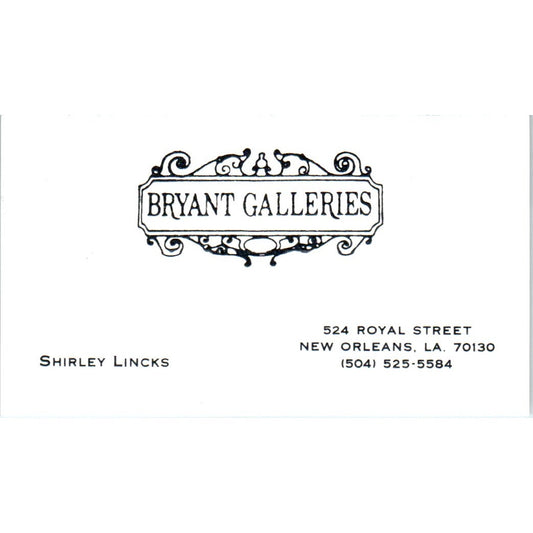 Bryant Galleries Shirley Lincks New Orleans LA Vintage Business Card SE3-B6
