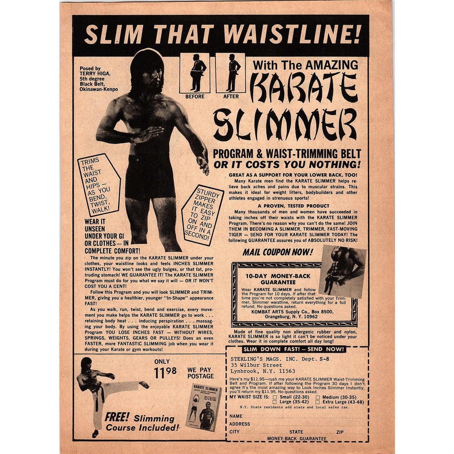 Karate Slimmer Program & Waist Trimming Belt Lynbrook NY 1967 Ad AG1-17