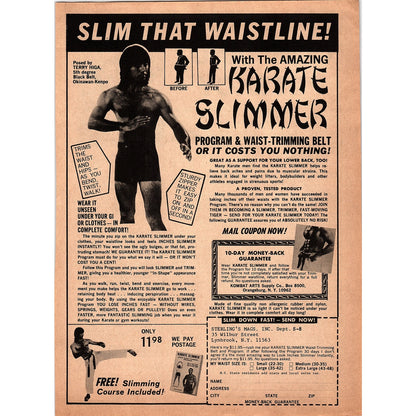 Karate Slimmer Program & Waist Trimming Belt Lynbrook NY 1967 Ad AG1-17